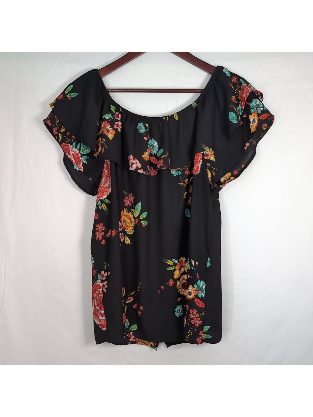 Xhilaration Floral Ruffle Top XXL Women's Plus Off Shoulder Chic Boho Blouse